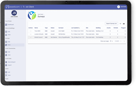 Tablet displaying list of surveys