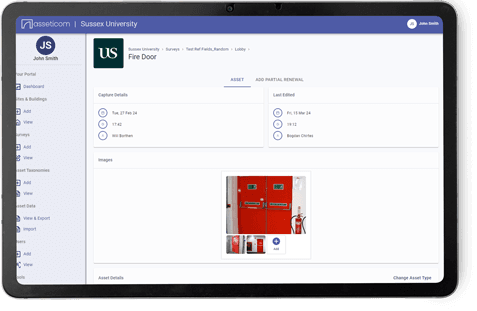 Tablet displaying asset information collected in a survey