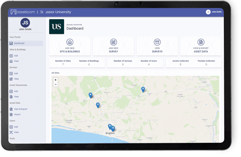 Tablet displaying the Asseticom Dashboard