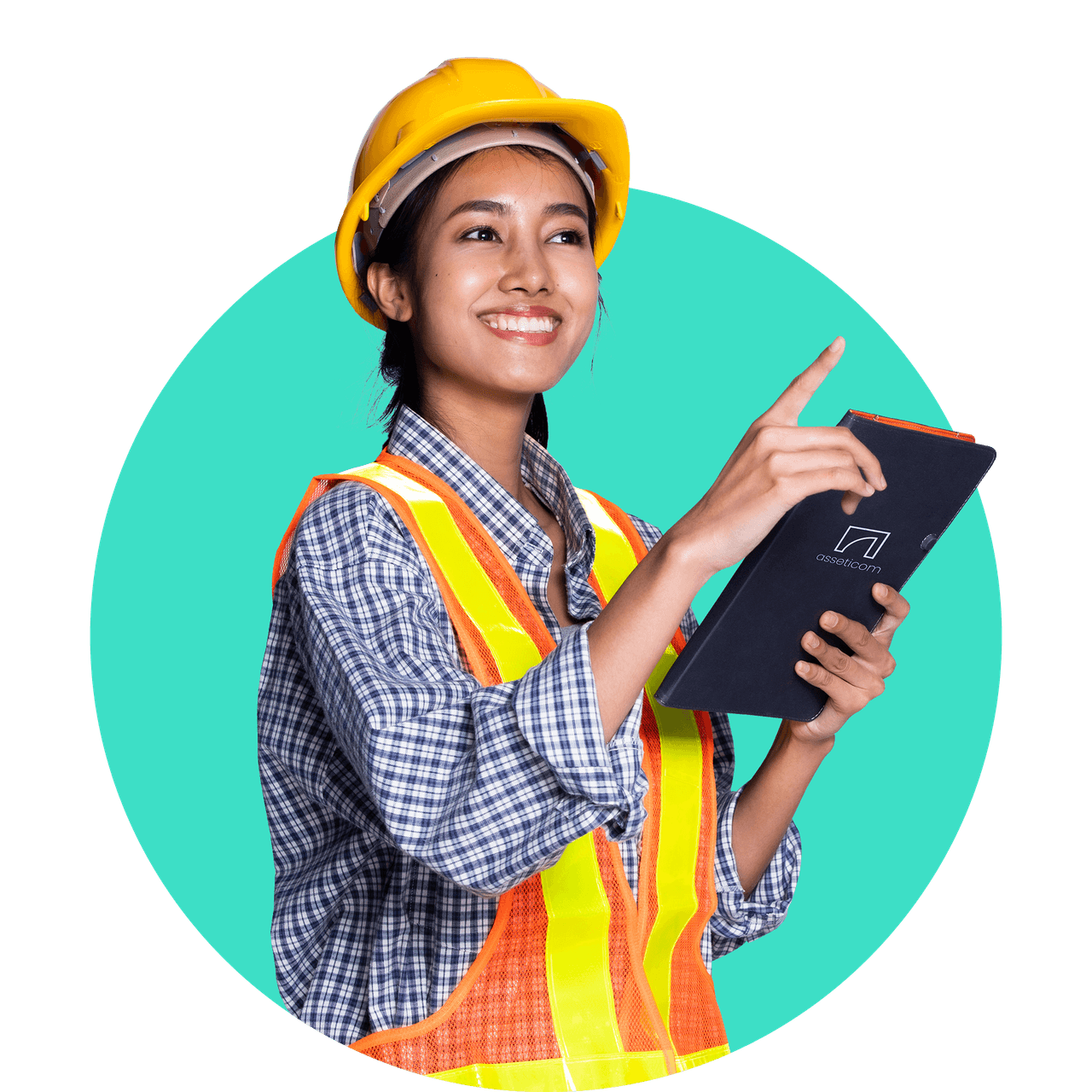 Surveyor with ipad and hardhat